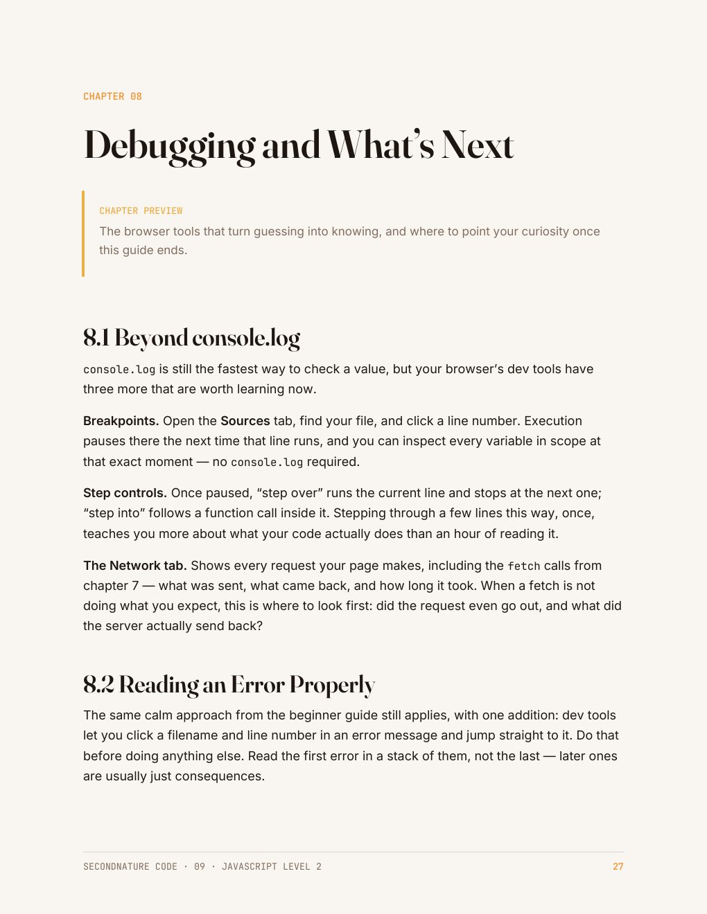 Page 28 of the JavaScript Level 2 Quick Start Guide