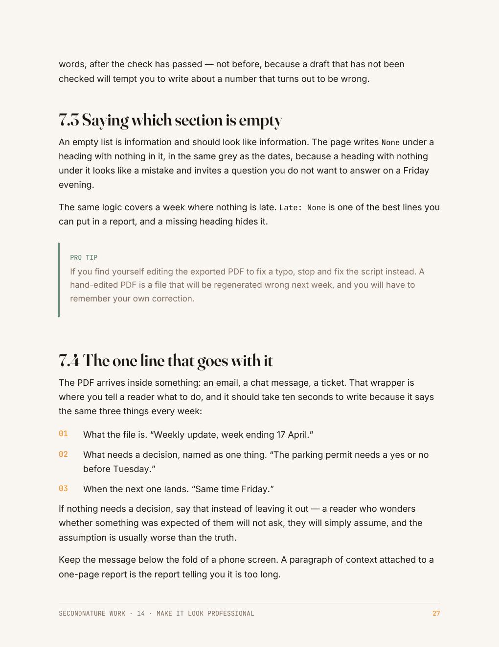Page 28 of the Make It Look Professional Quick Start Guide